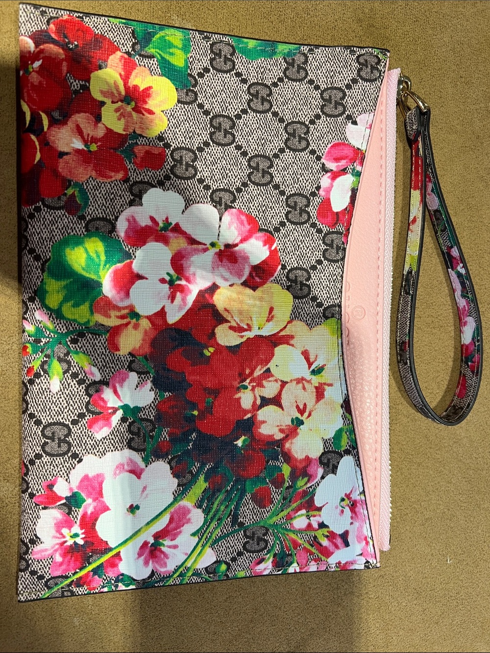 Designer Inspired Floral Print Wristlet Pouch in Pink